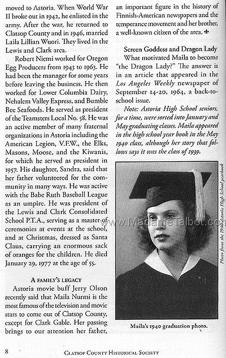 Vampira Maila's 1940 Graduation Photo