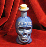 Blue Ceramic Poison Skull Figural Bottle