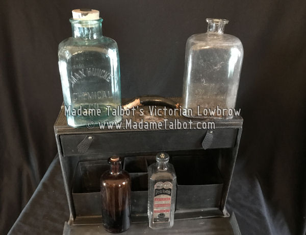 Antique Embalming Fluid & Blood Bottles Kit
